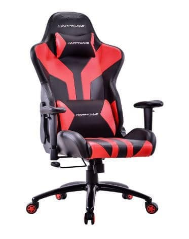HAPPYGAME Racing Style Gaming Chair - Adjustable Tilt, Swivel and 2-D Arms Ergonomic High-back Leather Executive Computer Office Chair with Lumbar Support-Best Gaming Chairs For Big Guys & Heavy Duty Persons